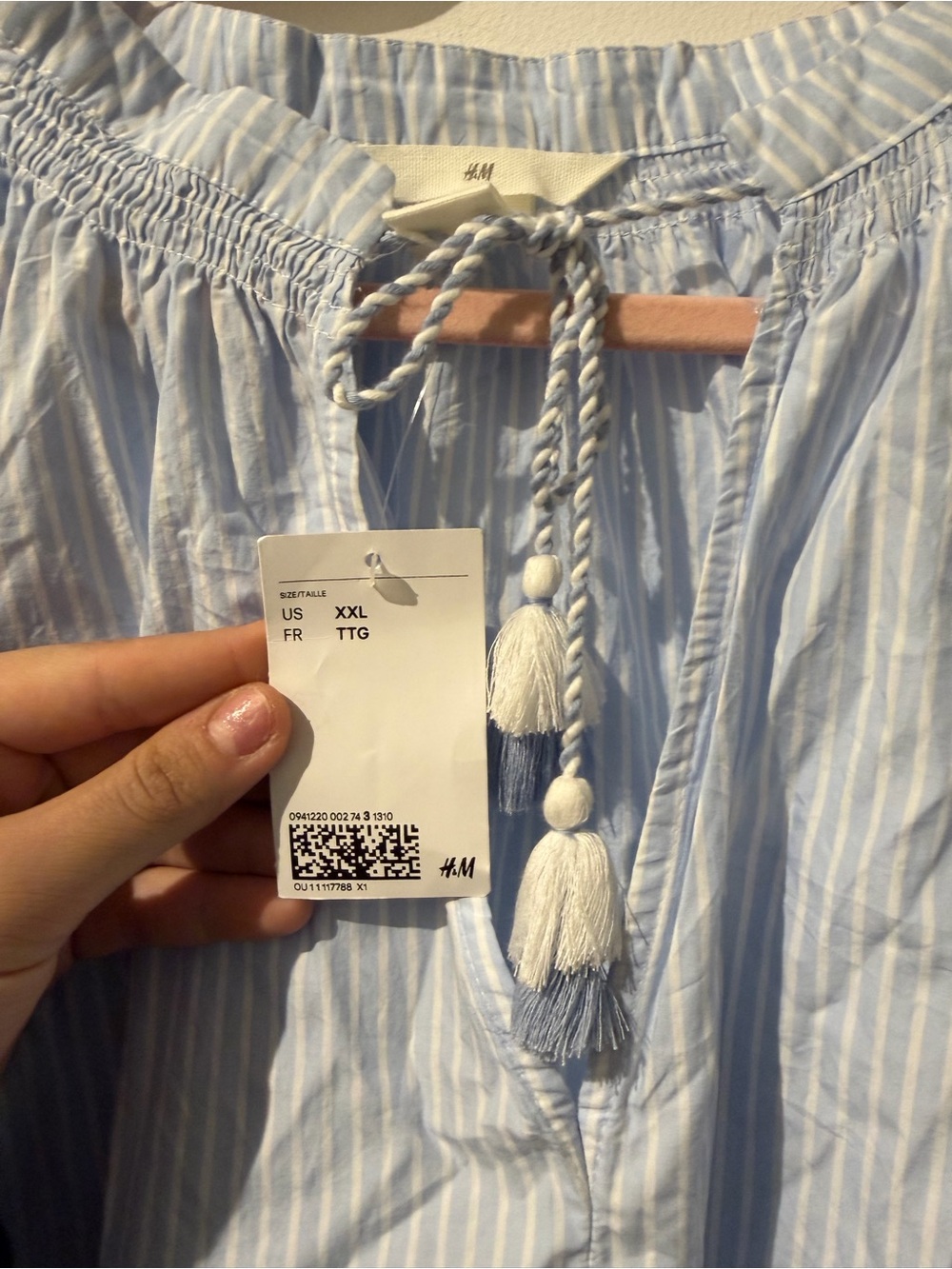 H&M Pale Blue Striped Women's Nightgown with Tassel Tie - Picture 3 of 4